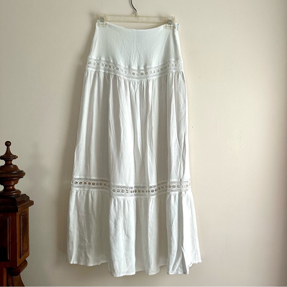 Women’s White Maxi Skirt with Lace Insets